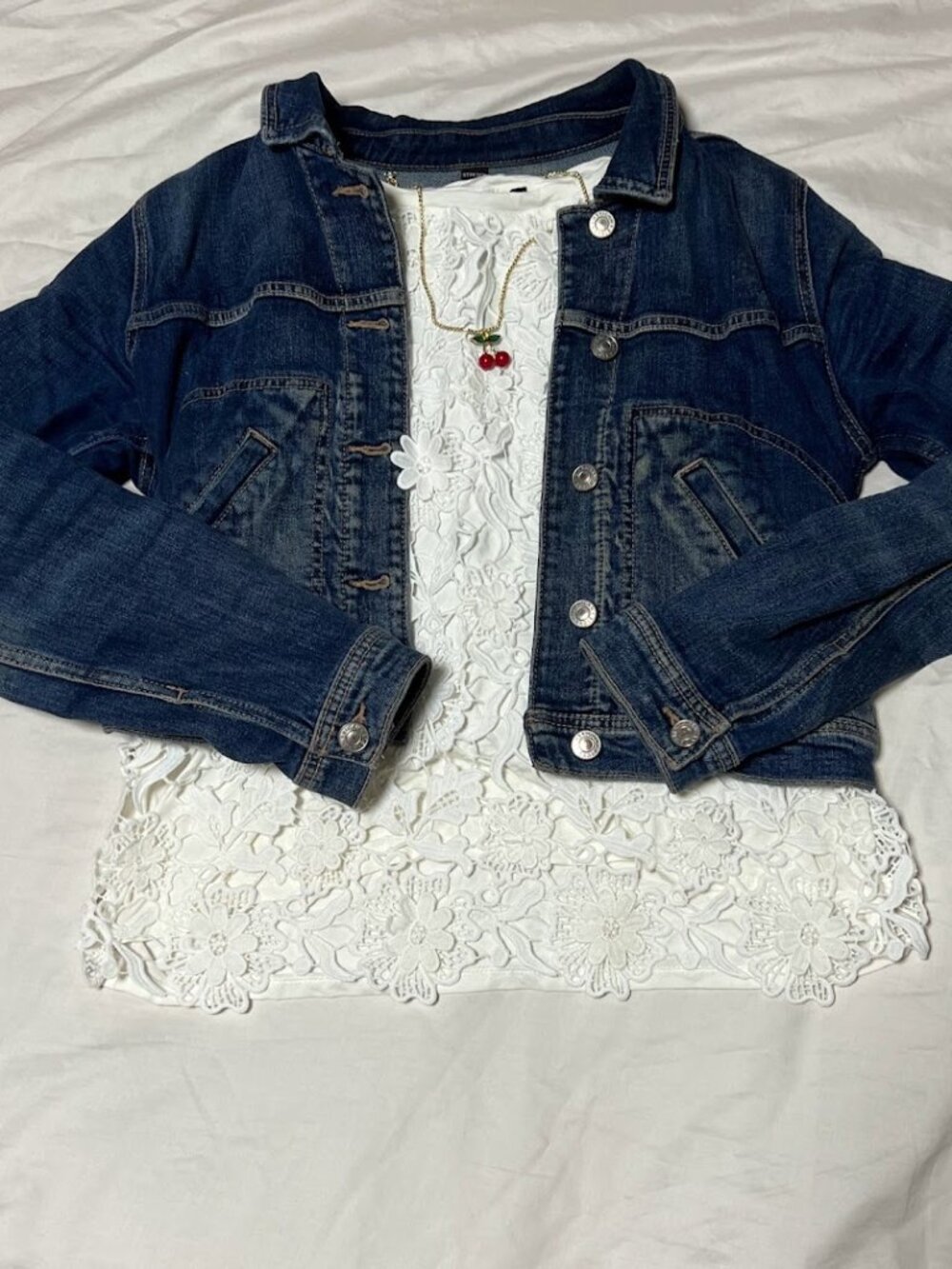 Forever 21 SZ L White Floral Lace Tank Top Coquette Feminine
